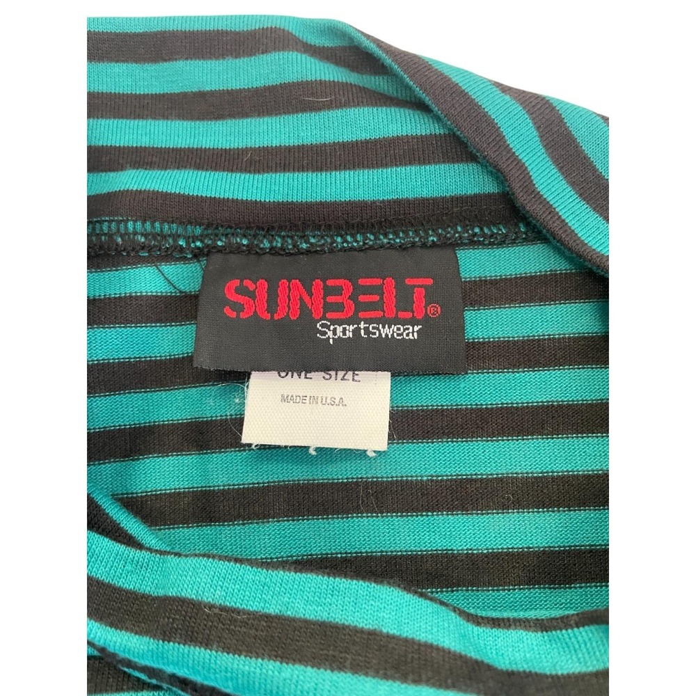 Sunbelt Sportwear Long Sleeve Shirt Green Stripe Vintage One Size High Neck - Picture 4 of 7
